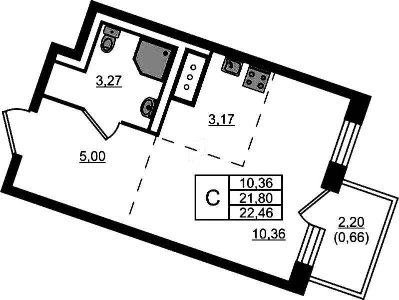 Квартира студия 22.46 м², 5/9 эт., ЖК «Квартал Лаголово»